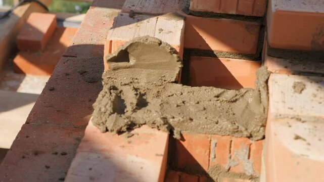 Laying out a brick chimney chimney of a private wooden house.