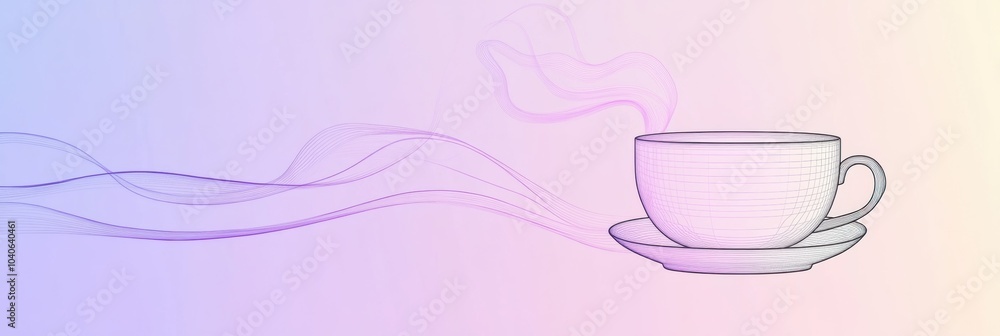 Poster This artwork features a continuous line drawing of a tea cup with delicate steam lines, creating a calming and minimalist effect. Generative AI