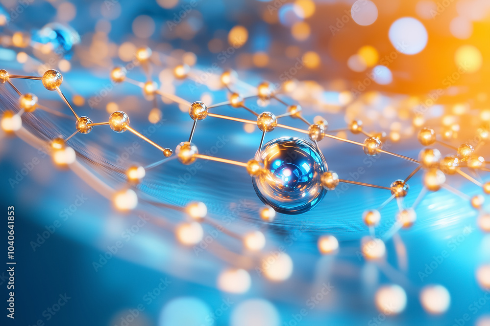 Poster a vivid digital image shows quantum computing elements with linked particles and glowing nodes