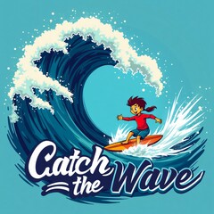 Cartoon Surfer Riding Giant Wave Design