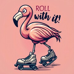 Rollerblading Flamingo Cartoon Design