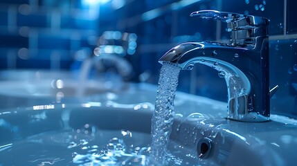 Background for plumbing services. An open faucet and an almost overflowing sink.