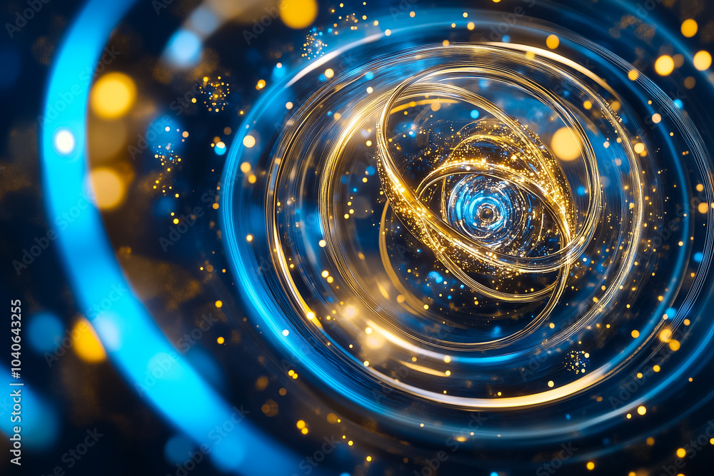 Poster a vibrant visualization of quantum computing with swirling lights and dynamic particles