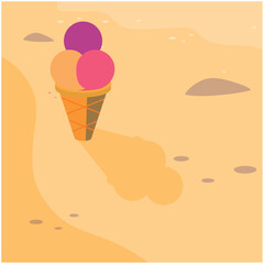 Vector image of an ice cream icon with a summer sand background