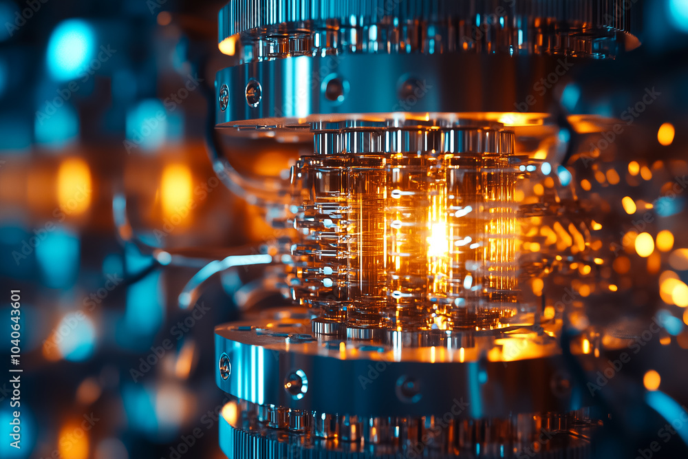Poster quantum computing elements glow with energy, interconnected in a showcase of advanced technology in 