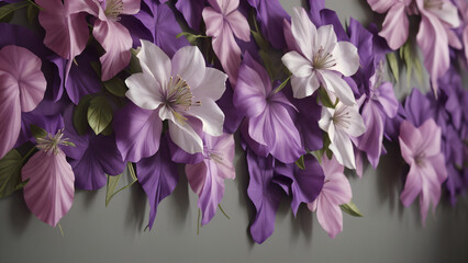 purple and white flowesr wall hanging from a wall