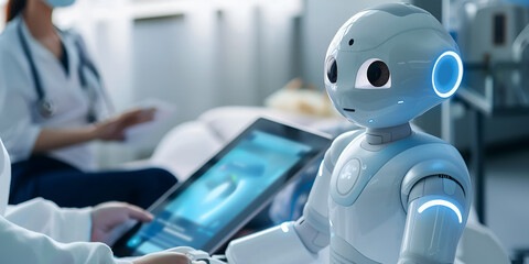 Healthcare robot assisting medical professionals | AI-powered robot in hospital setting