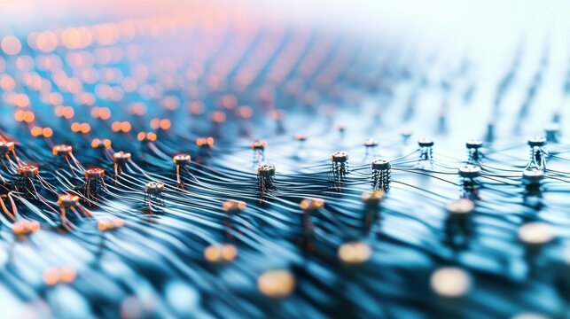 A detailed view of a neural interface electrode array, demonstrating precise neural signal detection and brain-computer interface applications, Neurotechnology style
