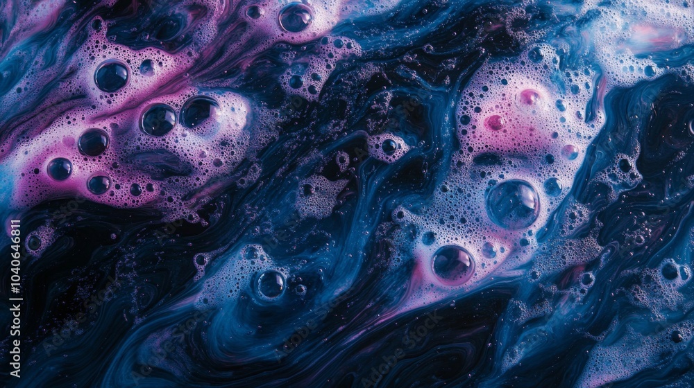 Poster abstract texture of soap foam bubbles from above against a dark background for artistic inspiration