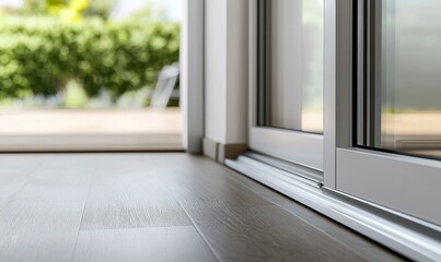 Fototapeta premium Close up image of aluminum frame sliding patio door system