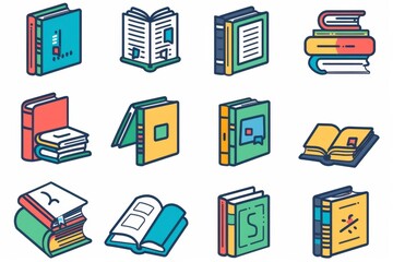 Book icons, flat textbook symbol, education pictogram, minimal bookstore logo, library graphic element