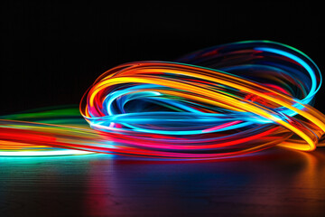 Neon colored lines, wave sign. Concept template for backgrounds, wallpapers and overlays. New Year and holiday style, sparkling highlights