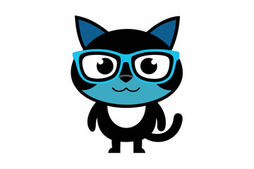 Cute cool cat wearing black glasses mascot cartoon vector illustration.on white