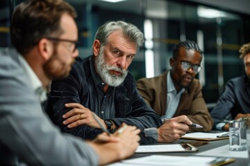 Fototapeta premium Male businessman leader with diverse coworkers team, executive managers group at meeting
