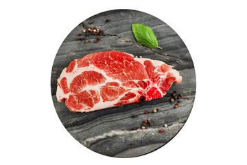 Pork steak raw gourmet pork escalope meat dish Fresh tasty food background on the table rustic food top view copy space