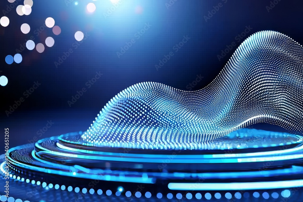 Poster the visualization of big data with bright glowing lines on an abstract technology background is 3d r