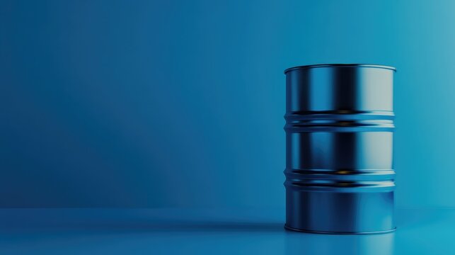 Blue background featuring a 3D render of an oil barrel priced at 30 USD showcasing high resolution details