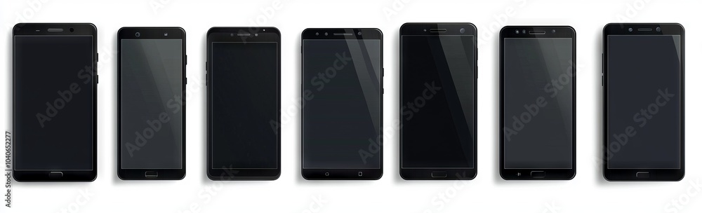 Poster models of realistic smartphones with transparent screens. smartphone mockup collection. device front