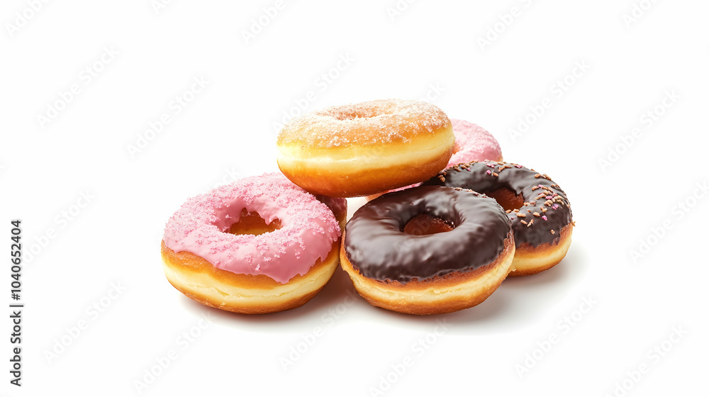 Poster assortment of flavored and colored donuts isolated with copy space -