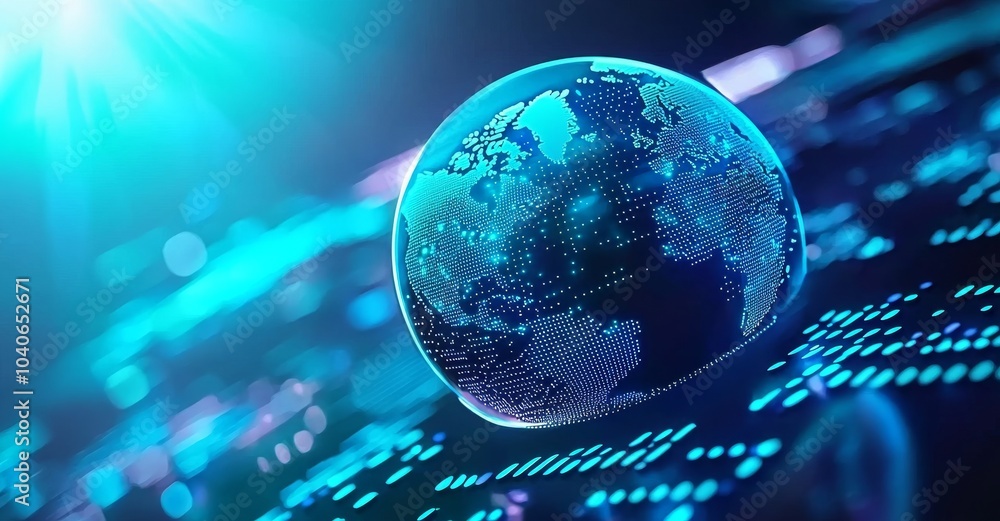 Aufkleber an illustration in 3d of a transparent globe with a star in its center, with international global in