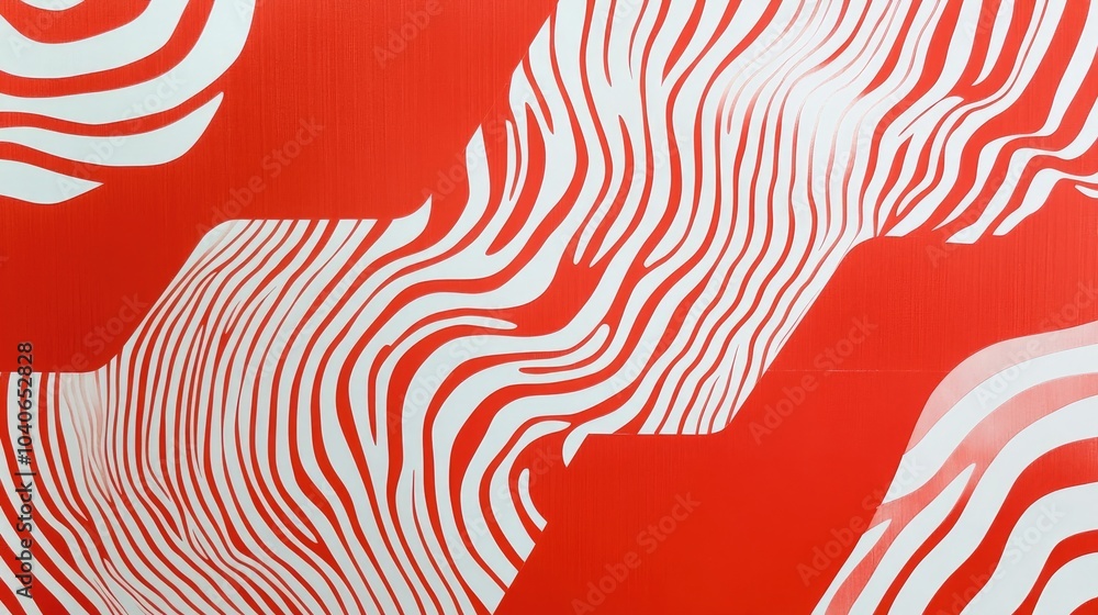 Poster red and white patterned piece of paper featuring a bold abstract design with a large hexagonal shape