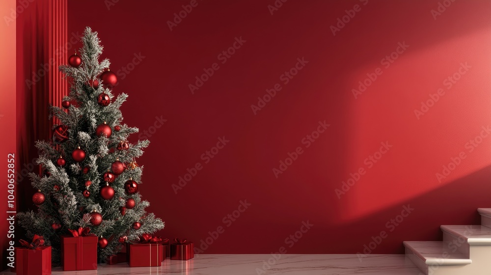 Aufkleber red wall and floor corner in an abstract minimal style for a festive holiday and new year theme 3d r