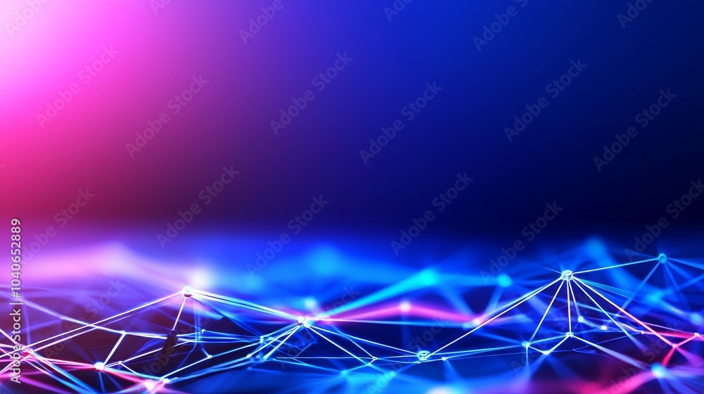 Poster abstract background of digital data, cyberspace with particles and connections to digital data netwo
