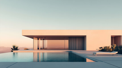 Beautiful modern architectural image of a home with a pool  -