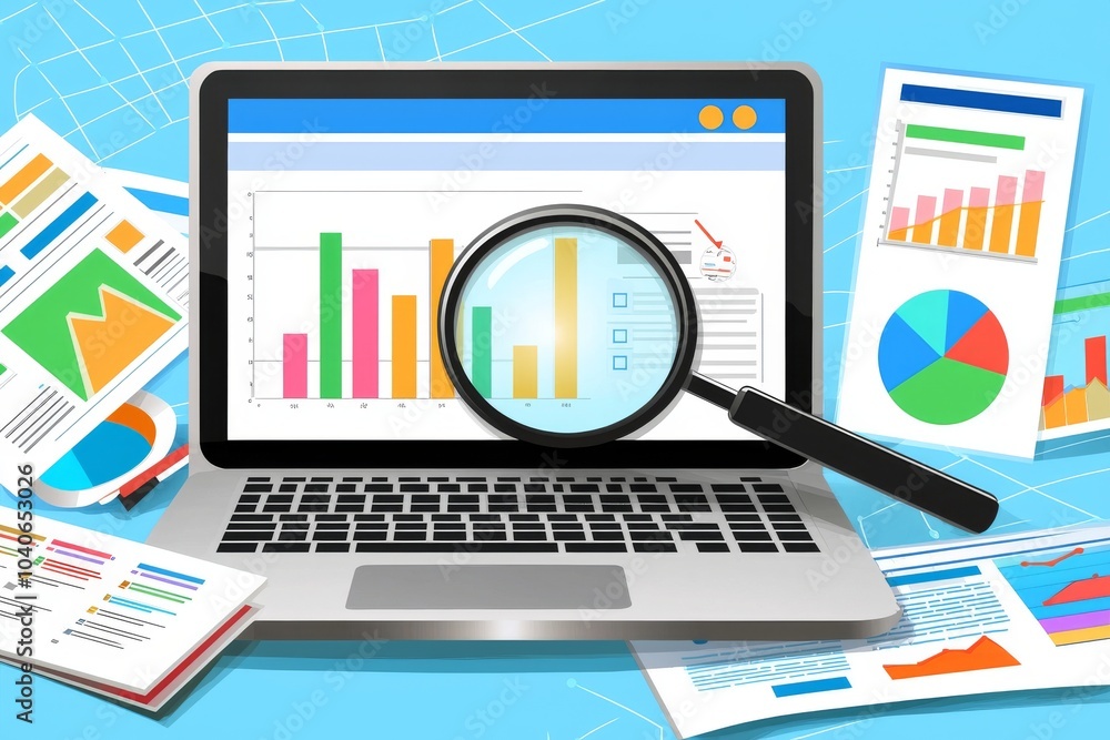 Poster analyzing seo results, analyzing website audits, analyzing search report data