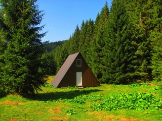 A hiker's shelter along a mountain trail