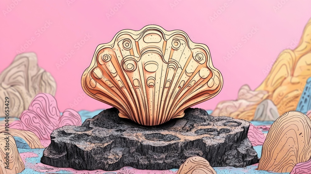Poster shell fossil with grooves as a background