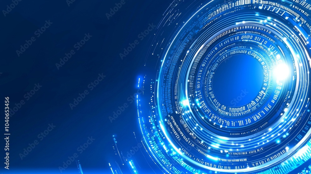 Poster concept of futuristic hud screen with blue data matrix simulation digital lines and grids on abstrac