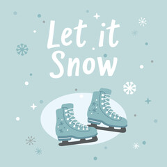 Vector illustration cute doodle let it snow print for digital stamp,greeting card,sticker,icon, design