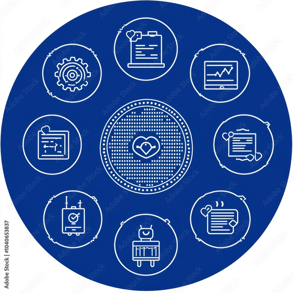 Aufkleber illustration of a round outline banner illustrating a solution concept. modern stock and neural netw