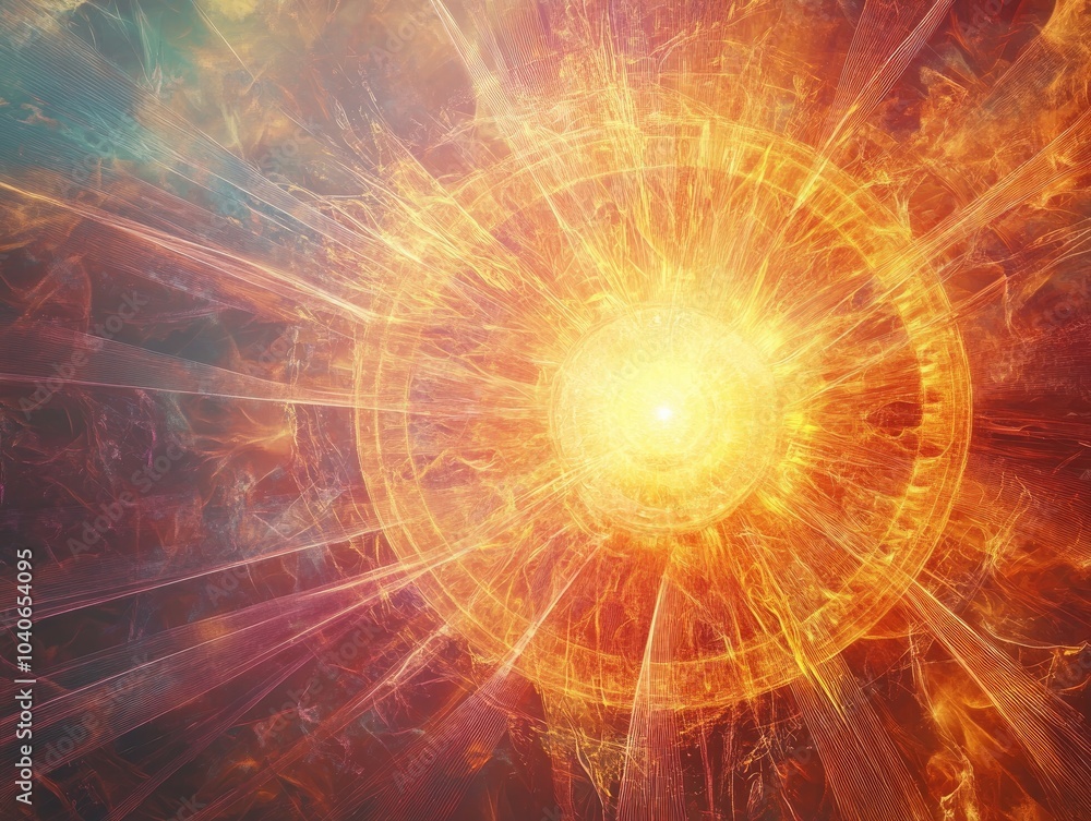 Poster abstract background featuring a circular design that resembles a sun or starburst enhanced by fiery 