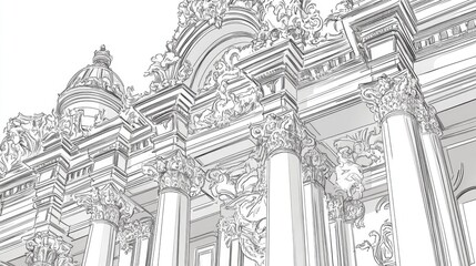 Fototapeta premium Line art illustration of a historic palace featuring intricate architectural details