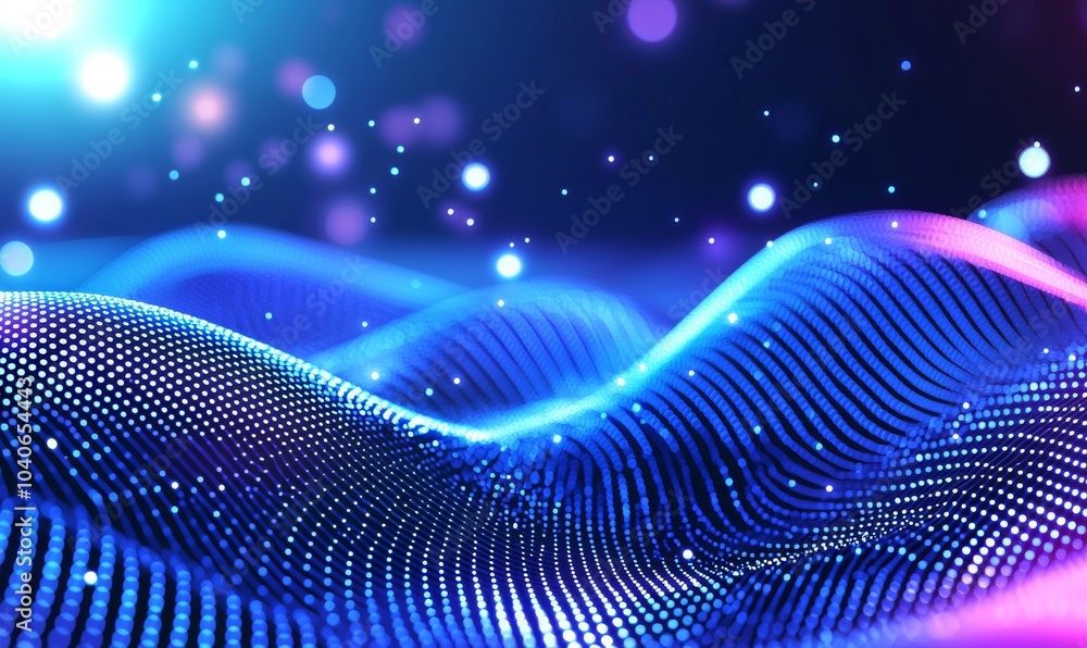 Poster a concept of connecting or big data is represented by abstract lines with dots over a dark backgroun