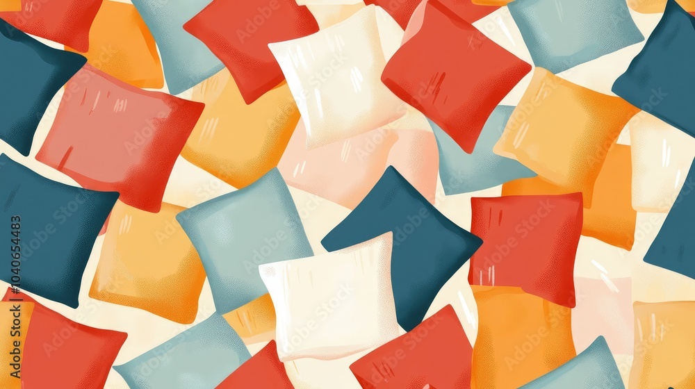 Poster seamless pattern featuring a color composition of pillow elements with a background of square suns