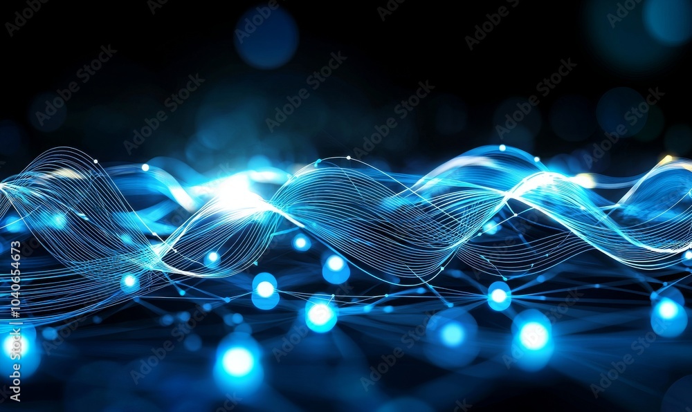 Poster dotted abstract lines on a dark background. concept of connecting or big data