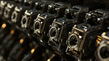 Fototapeta premium Row of robotic arms at work on a factory machine