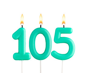 Birthday number 105 - Green birthday candle on white background