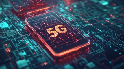 3D illustration of advanced mobile communication technology featuring a cell phone and 5G connectivity