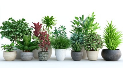 Obraz premium 3D rendering of indoor plants for interior decoration on a white background