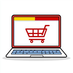 Concept of an online shopping basket. Shopping cart line and flat icon.