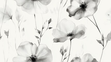 Dark gray watercolor flowers on a light gray background