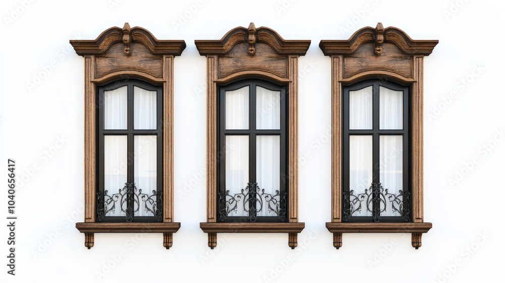 Poster 3d rendering of a vintage house window frame set isolated on a white background