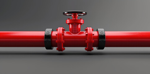 An industrial water pipe with a red tube and two black steel bars.