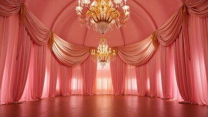 Elegant empty room in pink and golden hues perfect