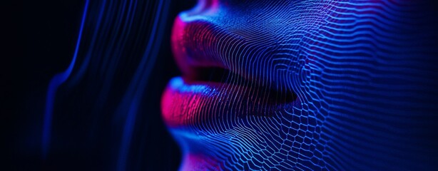 Authentication and security concept for voice verification, a woman's mouth with clear sound waves