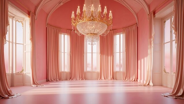 Elegant empty room in pink and golden hues perfect